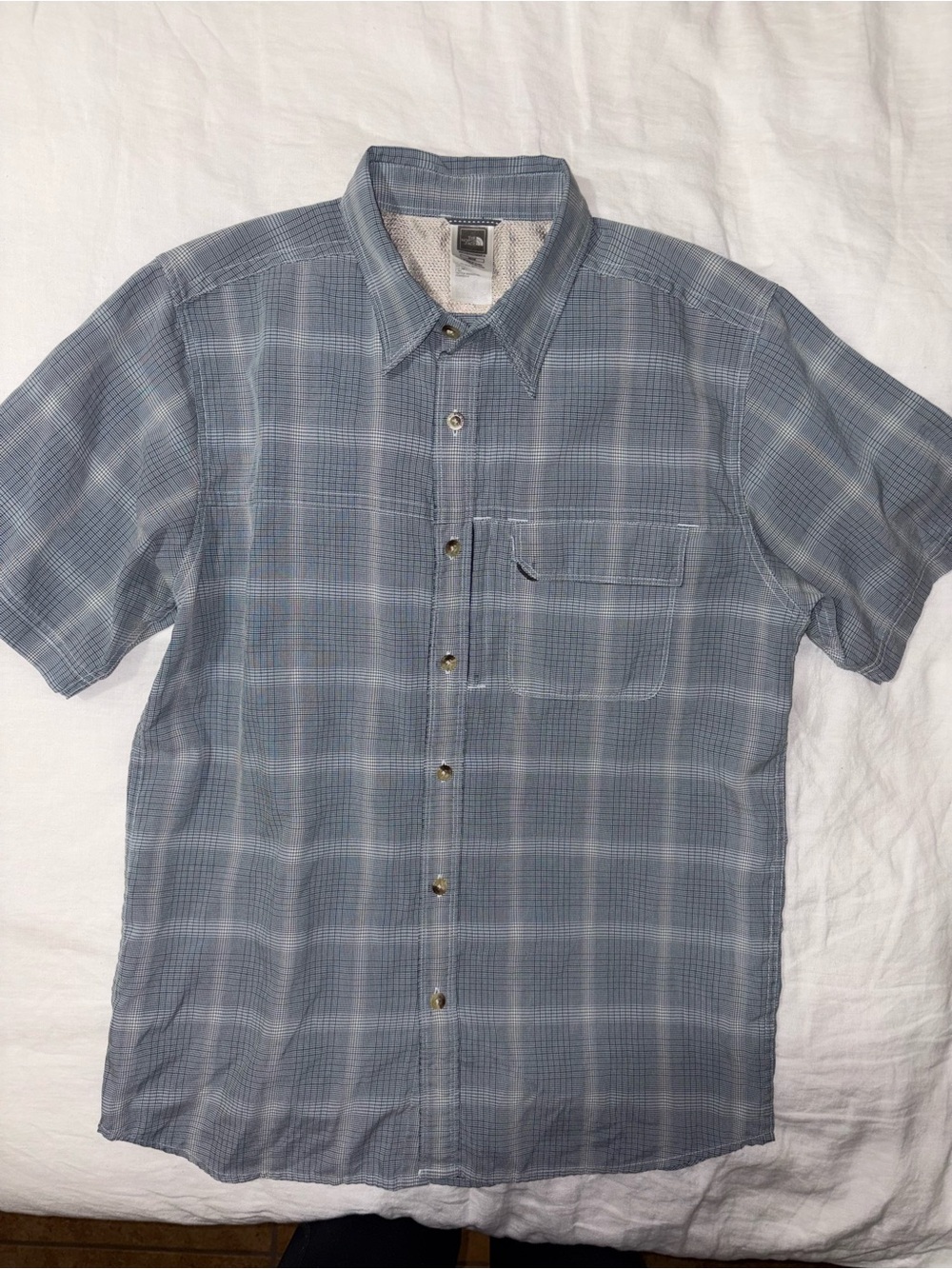 The North Face Men's Short-Sleeve Gray Plaid Button-Down Shirt